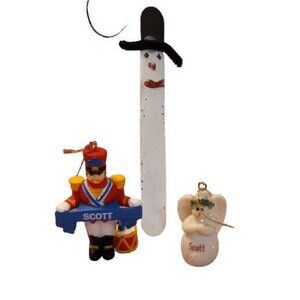 Personalized Scott Christmas Ornaments Angel Toy Soldier Snowman Stick Set Of 3
